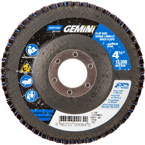 ‎4-1/2 × 7/8″ Gemini Fiberglass HD Flat Flap Disc Type 27 P60 Grit R766 Zirconia Alumina - Makers Industrial Supply