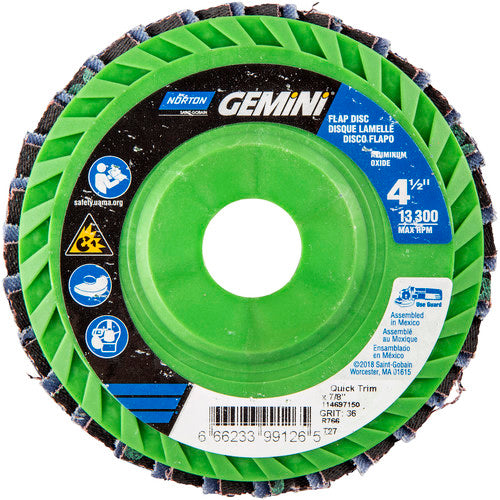 ‎4-1/2 × 7/8″ Gemini Plastic Flat Flap Disc Type 27 P36 Grit R766 Zirconia Alumina - Makers Industrial Supply