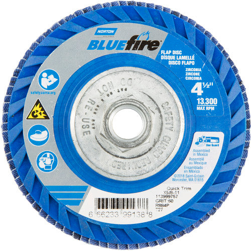 ‎4-1/2 × 5/8 - 11″ BlueFire Plastic Flat Flap Disc Type 27 P60 Grit R884P Ceramic Alumina - Makers Industrial Supply