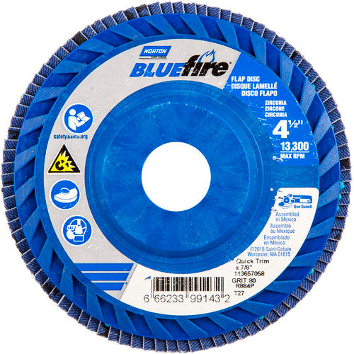 ‎4-1/2 × 7/8″ BlueFire Plastic Flat Flap Disc Type 27 P80 Grit R884P Ceramic Alumina - Makers Industrial Supply