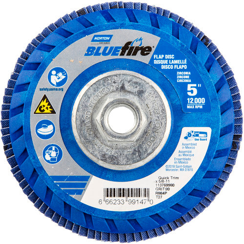 ‎5 × 5/8 - 11″ BlueFire Plastic Flat Flap Disc Type 27 P80 Grit R884P Zirconia Alumina - Makers Industrial Supply