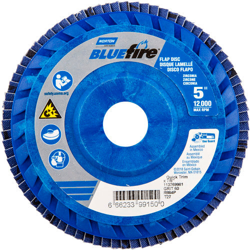 5 × 7/8″ BlueFire Plastic Flat Flap Disc Type 27 P60 Grit R884P Zirconia Alumina - Makers Industrial Supply