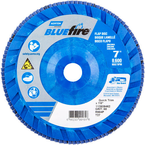 7 × 7/8″ BlueFire Plastic Flat Flap Disc Type 27 P60 Grit R884P Zirconia Alumina - Makers Industrial Supply