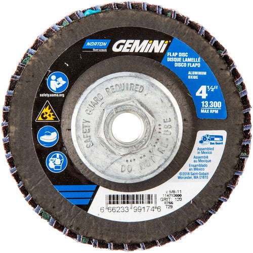 ‎4-1/2 × 5/8 - 11″ Gemini Fiberglass Conical Flap Disc Type 29 P120 Grit R766 Zirconia Alumina - Makers Industrial Supply