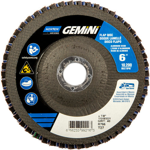 6 × 7/8″ Gemini Fiberglass HD Flat Flap Disc Type 27 P40 Grit R766 Zirconia Alumina - Makers Industrial Supply