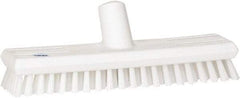 Vikan - 1" Bristle Length, Polyester Scrub Brush - 10-5/8" Long x 2-1/2" Wide Head, 11" OAL, European Threaded Handle, White, Polypropylene Block - Makers Industrial Supply