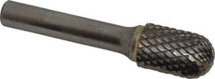 SGS Pro - 5/8" Cut Diam, 3/8" Shank Diam, Cylinder with Radius Head Double Cut Burr - Carbide, Radius End, 1" LOC, 3" OAL - Makers Industrial Supply