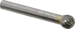 SGS Pro - 3/8" Cut Diam, 1/4" Shank Diam, Ball Head Double Cut Burr - Carbide, Radius End, 5/16" LOC, 2-1/16" OAL - Makers Industrial Supply