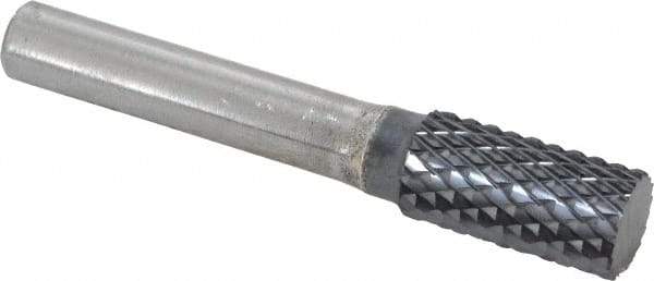 SGS Pro - 1/2" Cut Diam, 3/8" Shank Diam, Cylinder Head Double Cut Burr - Carbide, Flat End, 1" LOC, 3" OAL - Makers Industrial Supply