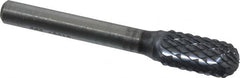 SGS Pro - 3/8" Cut Diam, 1/4" Shank Diam, Cylinder with Radius Head Double Cut Burr - Carbide, Radius End, 3/4" LOC, 2-1/2" OAL - Makers Industrial Supply