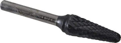 SGS Pro - 1/2" Cut Diam, 1/4" Shank Diam, Taper Head Double Cut Burr - Carbide, Radius End, 1-1/8" LOC, 3" OAL - Makers Industrial Supply