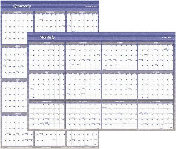 AT-A-GLANCE - 1 Sheet, 32 x 48", Erasable Wall Planner - White & Blue - Makers Industrial Supply