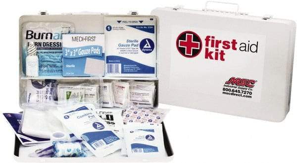 Medique - 200 Piece, 50 Person, Industrial First Aid Kit - 14" Wide x 9-1/2" Deep x 2-1/2" High, Metal Case - Makers Industrial Supply