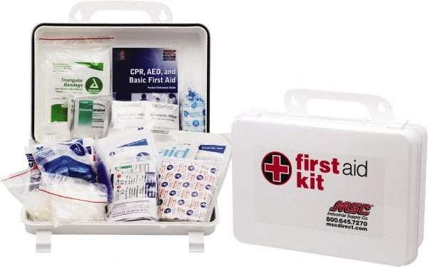 Medique - 100 Piece, 10 Person, Industrial First Aid Kit - 9-1/4" Wide x 6-3/4" Deep x 3" High, Plastic Case - Makers Industrial Supply