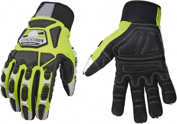 Youngstown - Size 3XL (12), ANSI Cut Lvl 4, Puncture Lvl 4, Abrasion Lvl 4, Cut & Puncture Resistant Gloves - Kevlar Lining, Slip-On Cuff, Hi-Vis Lime/Black, Paired - Makers Industrial Supply