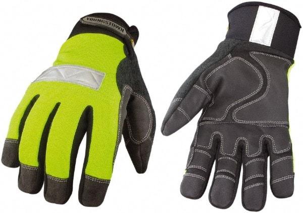 Youngstown - Size L (9) 3M Scotchlite/Synthetic Leather/Microfleece Waterproof, Windproof & Cold & Heat Protection Work Gloves - For General Purpose, Uncoated, Hook & Loop Cuff, Full Fingered, Black/Hi-Vis Lime, Paired - Makers Industrial Supply