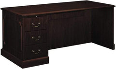 Hon - High Pressure Laminate Right Return Desk with Center Drawer - 66" Wide x 30" Deep x 29-1/2" High, Mahogany - Makers Industrial Supply