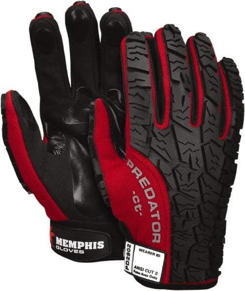 MCR Safety - Size XL (10), ANSI Cut Lvl 2, Leather Cut Resistant Gloves - 9.85" Long, Hook & Loop Cuff, Red/Black, Paired - Makers Industrial Supply