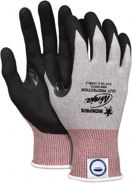 MCR Safety - Size S (7), ANSI Cut Lvl 3, Nitrile Coated Dyneema Diamond HPPE liner Cut Resistant Gloves - 8.859" Long, Palm & Fingertips Coated, Elastic Cuff, Gray/Black, Paired - Makers Industrial Supply