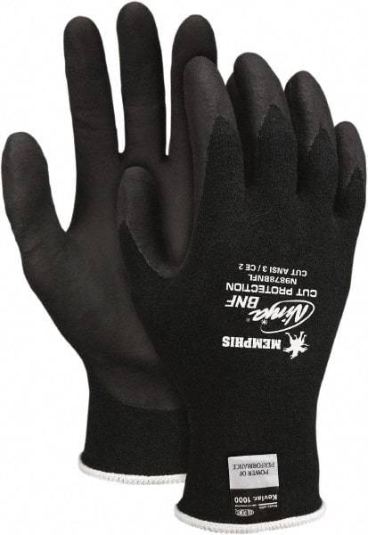 MCR Safety - Size XL (10), ANSI Cut Lvl 3, Nitrile Coated Kevlar Cut Resistant Gloves - 10.24" Long, Palm & Fingertips Coated, Elastic Cuff, Black, Paired - Makers Industrial Supply