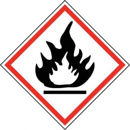 NMC - Hazardous Materials Label, Header: Flammable Warning - Legend: GHS - Graphic, English, Black & Red, 2" Long x 2" High, No Coating - Makers Industrial Supply