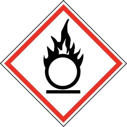 NMC - Hazardous Materials Label, Header: Oxidizer Warning - Legend: GHS - Graphic, English, Black & Red, 2" Long x 2" High, No Coating - Makers Industrial Supply