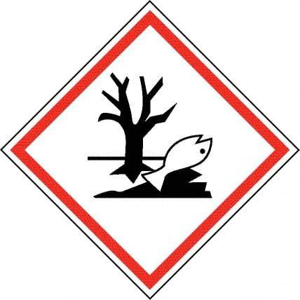 NMC - Hazardous Materials Label, Header: Dangerous for Environment Warning - Legend: GHS - Graphic, English, Black & Red, 2" Long x 2" High, No Coating - Makers Industrial Supply