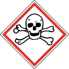 NMC - Hazardous Materials Label, Header: Toxic Warning - Legend: GHS - Graphic, English, Black & Red, 2" Long x 2" High, No Coating - Makers Industrial Supply