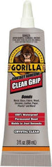 Gorilla Glue - 3 oz Tube Clear Contact Adhesive - 1 to 5 min Working Time, 24 hr Full Cure Time, Bonds to Masonry, Ceramic, Concrete, Fabric, Glass, Leather, Metal, Paper, Rubber, Velcro & Wood - Makers Industrial Supply