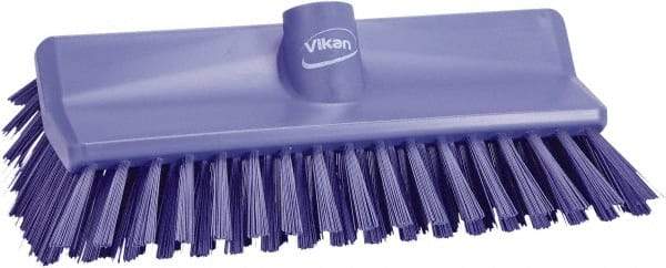 Vikan - 1-1/2" Bristle Length, Polyester Scrub Brush - 10" Long x 5-1/2" Wide Head, 10-25/64" OAL, European Threaded Handle, Purple, Polypropylene Block - Makers Industrial Supply