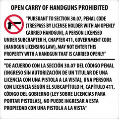 NMC - "Open Carry of Handguns Prohibited", 30" Long x 30" Wide, Aluminum Safety Sign - Square, 0.118" Thick, Use for Accident Prevention - Makers Industrial Supply