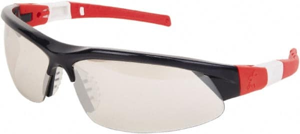 MCR Safety - Indoor/Outdoor Lenses, Framed Safety Glasses - Scratch Resistant, Red/White/Blue Frame, Size Universal, Wrap Around - Makers Industrial Supply