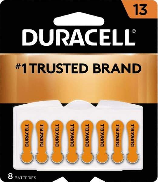 Duracell - Size 13, Zinc Air, 8 Pack, Hearing Aid Battery - 1.4 Volts, Flat Terminal, PR48, ANSI 7000ZD Regulated - Makers Industrial Supply