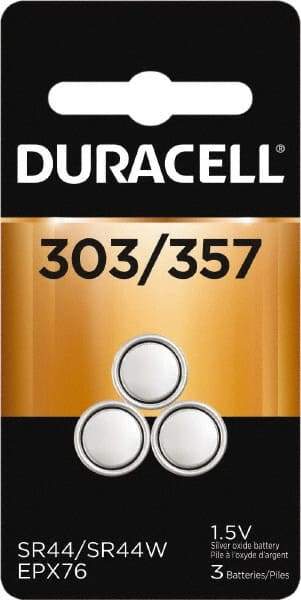 Duracell - Size 303/357, Silver Oxide, 1 Pack, Button & Coin Cell Battery - 1.5 Volts, Flat Terminal, SR44, ANSI 1130SO/1131SO Regulated - Makers Industrial Supply