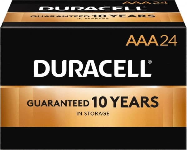 Duracell - Size AAA, Alkaline, 24 Pack, Standard Battery - 1.5 Volts, Button Tab Terminal, LR03, ANSI 24A Regulated - Makers Industrial Supply