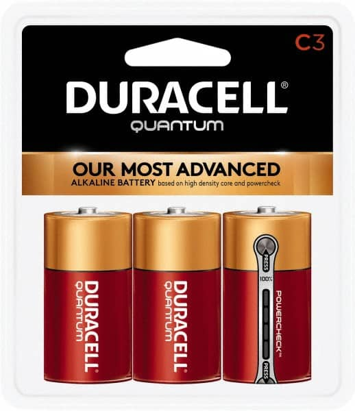 Duracell - Size C, Alkaline, 3 Pack, Standard Battery - 1.5 Volts, Button Tab Terminal, LR14, ANSI 14A Regulated - Makers Industrial Supply