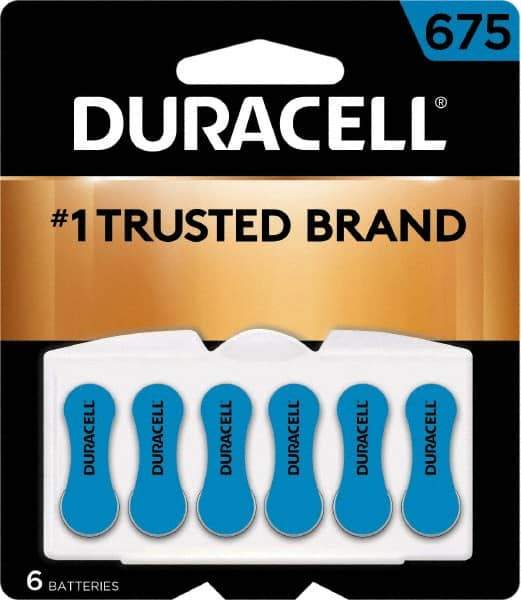 Duracell - Size 675, Zinc Air, 6 Pack, Hearing Aid Battery - 1.4 Volts, Flat Terminal, PR44, ANSI 7003ZD Regulated - Makers Industrial Supply