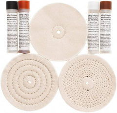 Value Collection - 6" Diam Loose Sewn, Cushion Sewn Buffing Wheel Set - 1/2" Arbor Hole - Makers Industrial Supply