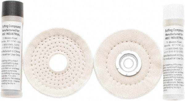 Value Collection - 4" Diam Loose Sewn, Cushion Sewn Buffing Wheel Set - 1/2" Arbor Hole - Makers Industrial Supply