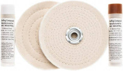 Value Collection - 6" Diam Cushion Sewn, Spiral Sewn Buffing Wheel Set - 1/2 & 7/8" Arbor Hole - Makers Industrial Supply