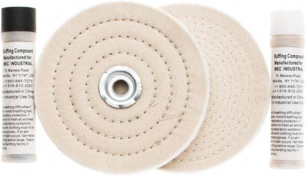 Value Collection - 6" Diam Cushion Sewn, Spiral Sewn Buffing Wheel Set - 1/2 & 7/8" Arbor Hole - Makers Industrial Supply