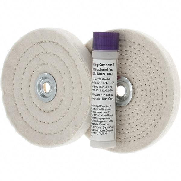 Value Collection - 6" Diam Cushion Sewn, Spiral Sewn Buffing Wheel Set - 1/2 & 7/8" Arbor Hole - Makers Industrial Supply