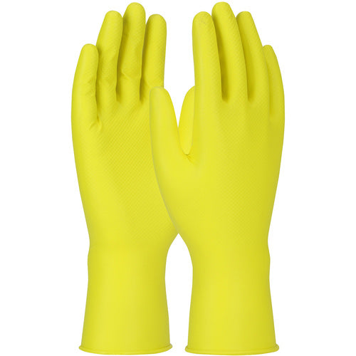 ‎67-306/XXL Disposable Gloves - Ambi-Dex Grippaz Jan San - Yellow - 6 Mil Nitrile - Fish Scale Grip - 48/Bx - Exact Industrial Supply