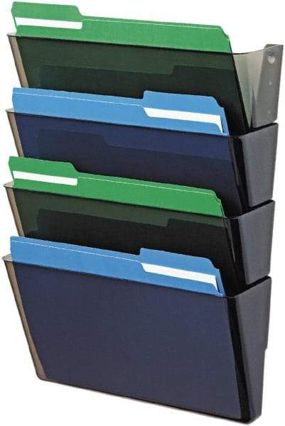 Deflect-o - 13" Wide x 7" High x 4" Deep Plastic Wall File - 4 Compartments, Smoke - Makers Industrial Supply