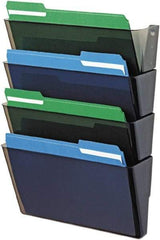 Deflect-o - 13" Wide x 7" High x 4" Deep Plastic Wall File - 4 Compartments, Smoke - Makers Industrial Supply