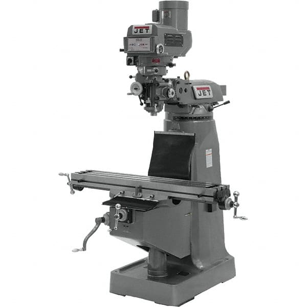 Jet - 9" Table Width x 49" Table Length, Variable Speed Pulley Control, 3 Phase Knee Milling Machine - R8 Spindle Taper, 3 hp - Makers Industrial Supply