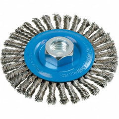 WALTER Surface Technologies - 4" OD, 5/8-11 Arbor Hole, Stringer Bead Stainless Steel Wheel Brush - 3/16" Face Width, 0.02" Filament Diam, 20,000 RPM - Makers Industrial Supply