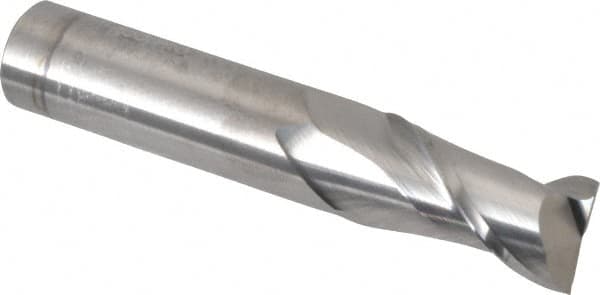 Accupro - 5/8", 1-1/4" LOC, 5/8" Shank Diam, 3-1/2" OAL, 2 Flute, Solid Carbide Square End Mill - Single End, Uncoated, Spiral Flute, 40° Helix, Centercutting, Right Hand Cut, Right Hand Flute - Makers Industrial Supply