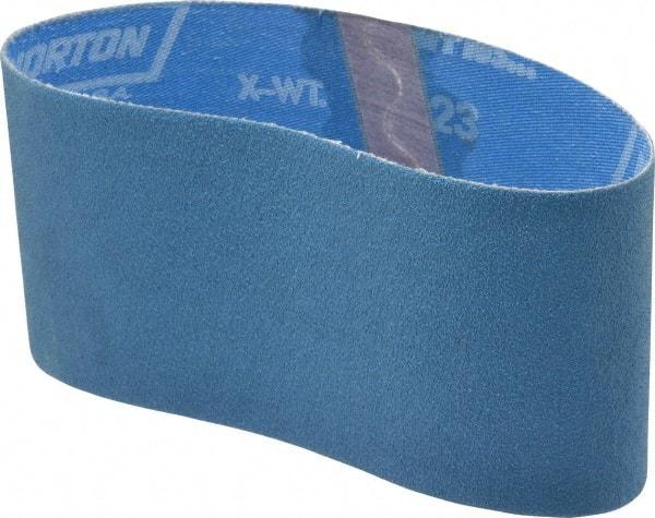 Norton - 3-1/2" Wide x 15-1/2" OAL, 80 Grit, Zirconia Alumina Abrasive Belt - Zirconia Alumina, Medium, Coated, X Weighted Cloth Backing, Series R823 - Makers Industrial Supply