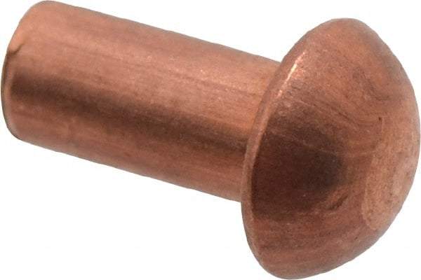 Made in USA - 1/8" Body Diam, Round Copper Solid Rivet - 1/4" Length Under Head - Makers Industrial Supply